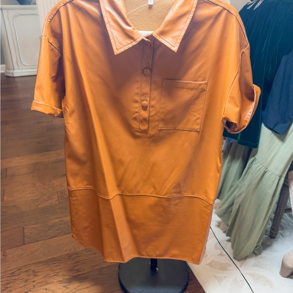 TCEC Mini Leather Dress in Rust Orange